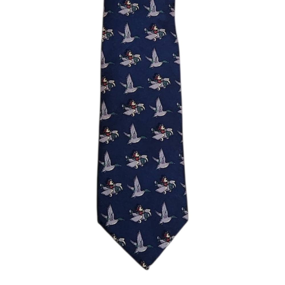 Vintage Mickey Mouse Aviation & Mallard Ducks Silk Tie - Made In USA